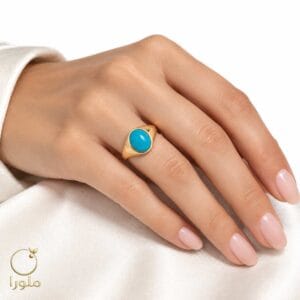 تن پوش انگشتر فیروزه طلا رکاب زرد ساده کد 23001 وزن 3.61 گرم