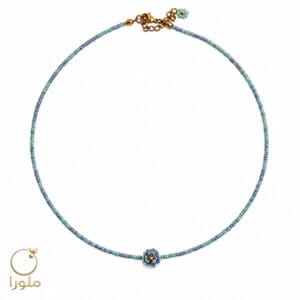 گردنبند گل منجوقی آبی و گوی طلا کد 11001