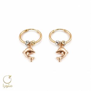 گوشواره حلقه ای طلا زرد با آویز ماهی کد 24001