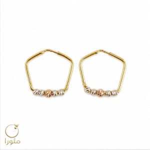 گوشواره حلقه ای چند ضلعی طلا توپک دار کد 24003