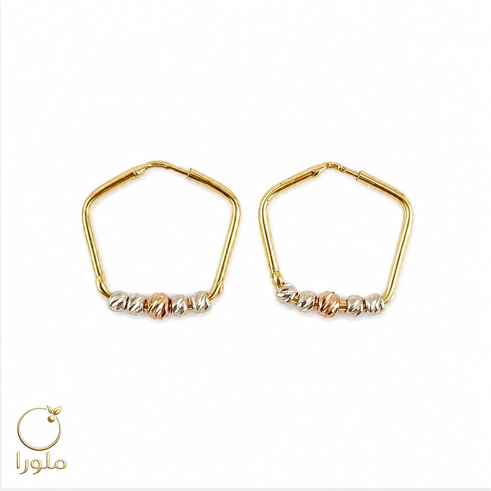 گوشواره حلقه ای چند ضلعی طلا توپک دار کد 24003