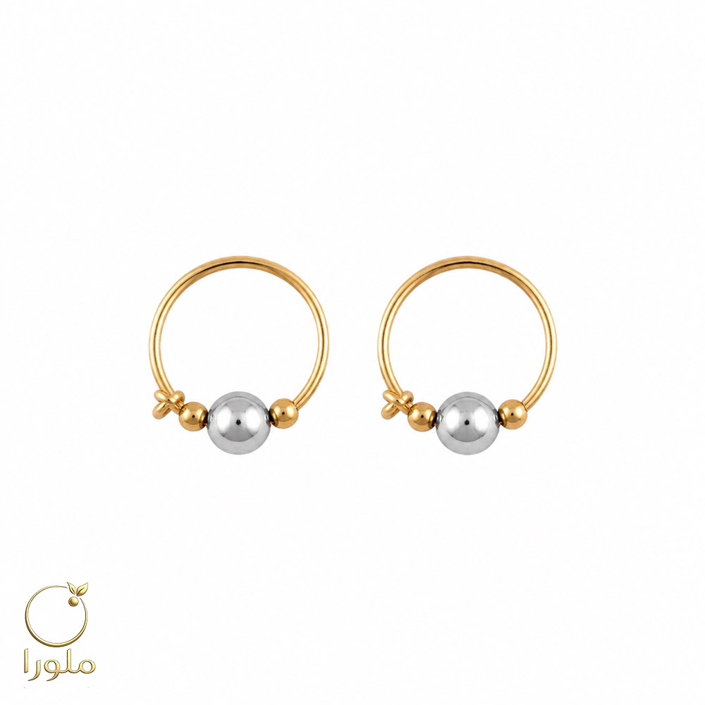 گوشواره حلقه ای طلا توپک دار دو رنگ کد 24004