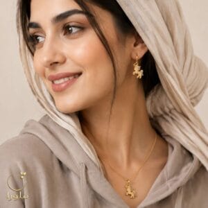 تن پوش نیم ست پلاک و گوشواره طرح اسب طلا کد 27002