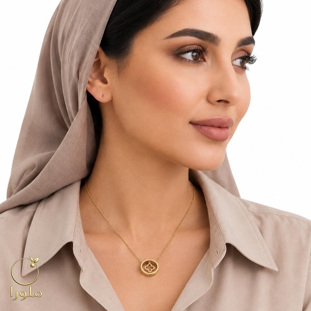 گردنبند پلاک متصل طلا کارتیه و گل ونکلیف کد 21001