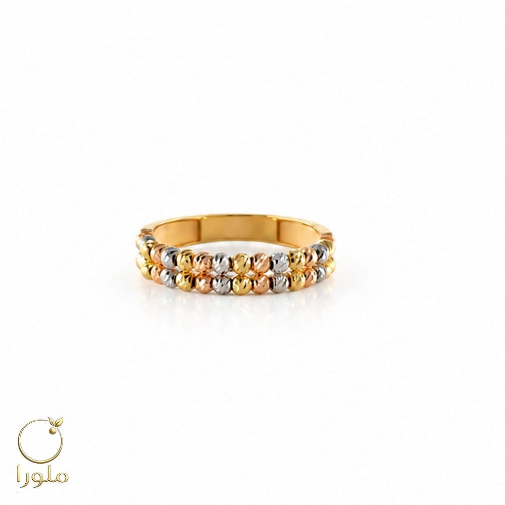 انگشتر طلا البرنادو دو ردیفه با گوی سه رنگ کد 23008 وزن 2.25 گرم