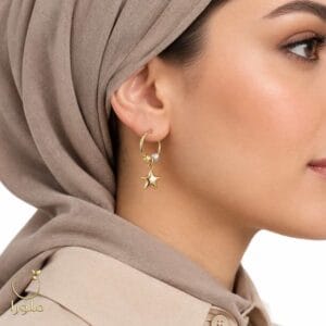 تن پوش گوشواره حلقه ای طلا با آویز ستاره و گوی کد 24006 وزن 1.97 گرم