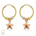 گوشواره حلقه ای طلا با آویز ستاره و گوی کد 24006 وزن 1.97 گرم