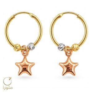 گوشواره حلقه ای طلا با آویز ستاره و گوی کد 24006 وزن 1.97 گرم