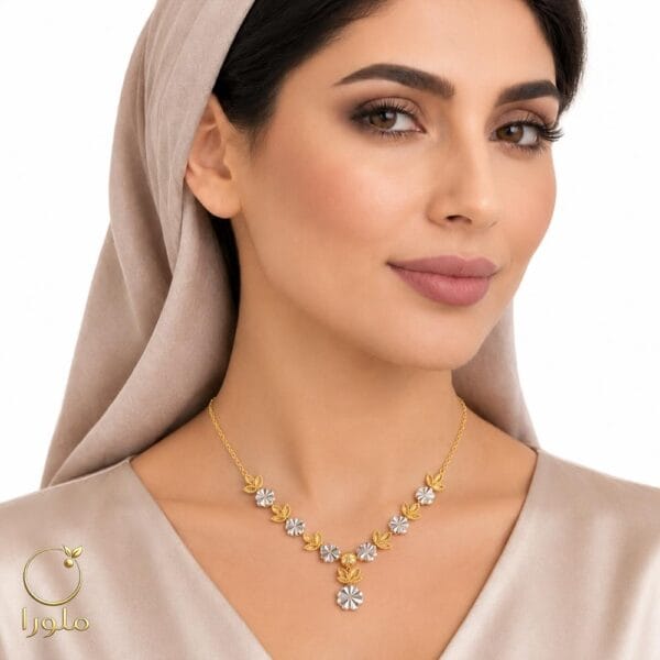گردنبند طلا تراشدار طرح برگ و گل بدون اجرت کد 21002 - تصویر 2