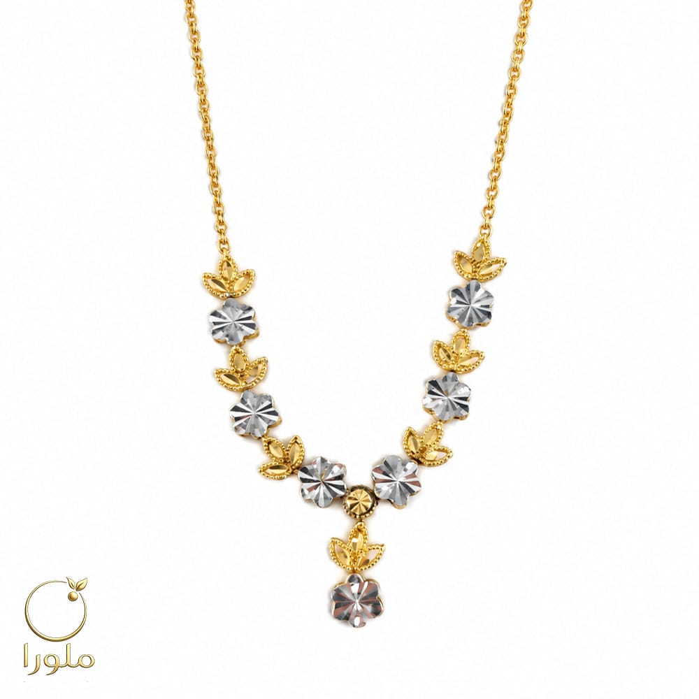 گردنبند طلا تراشدار طرح برگ و گل بدون اجرت کد 21002 وزن 8.98 گرم