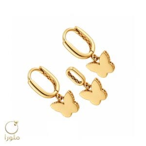 نیم ست پروانه طلا - ست گوشواره و پلاک کد 27007 وزن 2.93 گرم