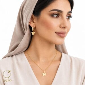 تن پوش نیم ست پروانه طلا - ست گوشواره و پلاک کد 27007 وزن 2.93 گرم