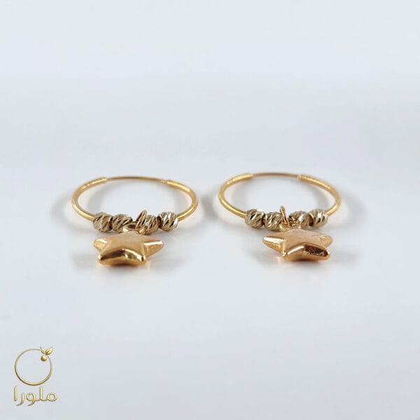 عکس نمای کناری گوشواره حلقه ای بزرگ آویز ستاره و گوی کد 24007