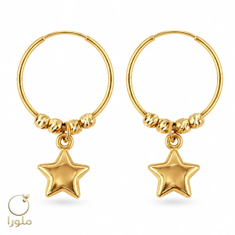 گوشواره حلقه ای بزرگ آویز ستاره و گوی کد 24007