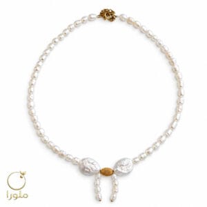 گردنبند با مروارید باروک اصل و گوی طلا کد 11017